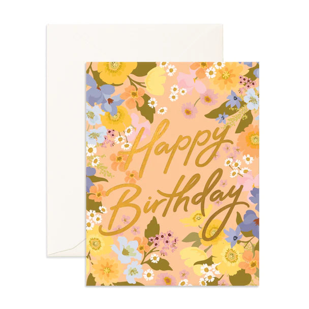 Happy Birthday Peach Floral Card