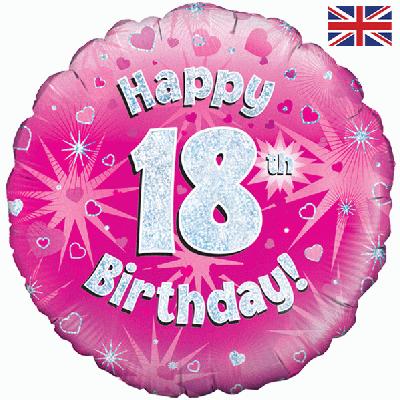 Happy 18th Birthday Pink Helium Balloon